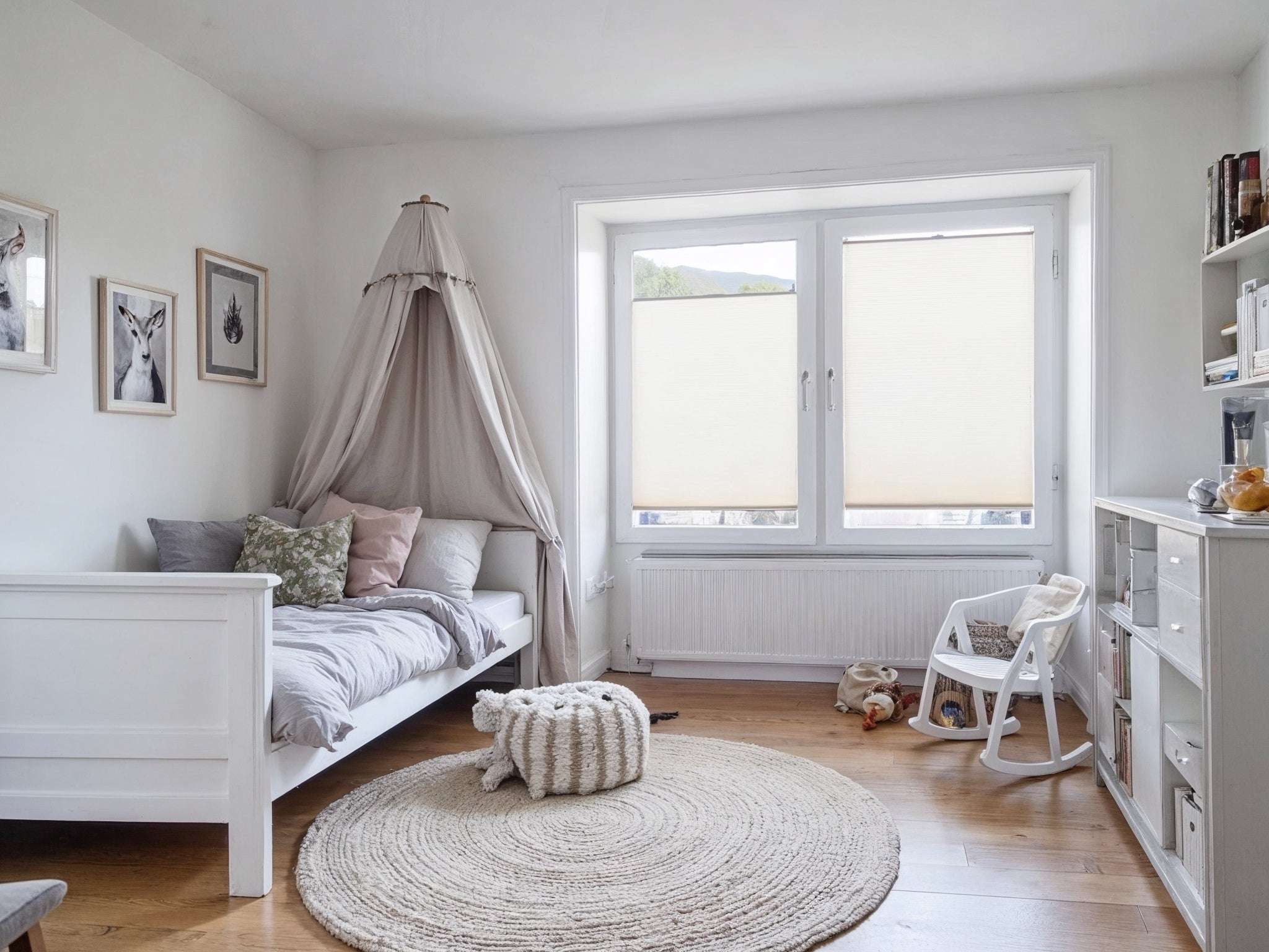 White light filtering blinds on European tilt and turn windows